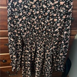 Cupshe Black Floral Long Sleeve Smocked Waist Dress